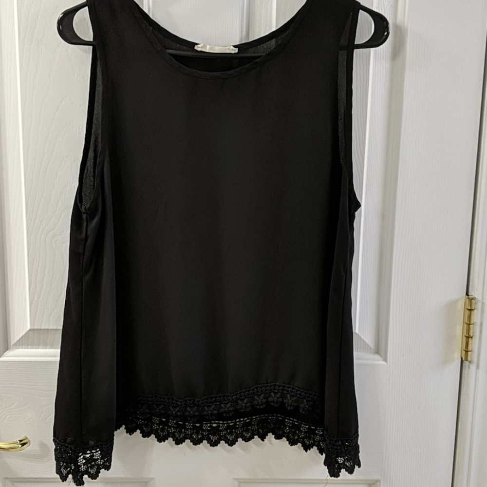 Black tank top with lace accent